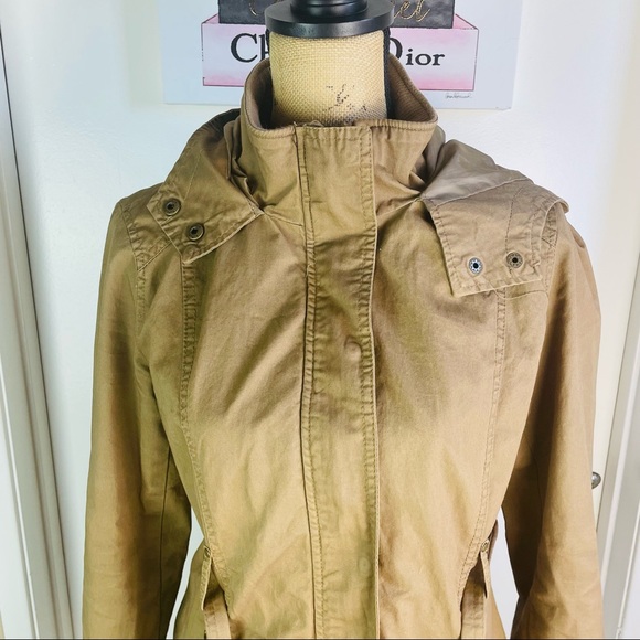 Miss London Black Label Utility Jacket Beige Women Medium Full Zip Hoodie Trench - Picture 2 of 13